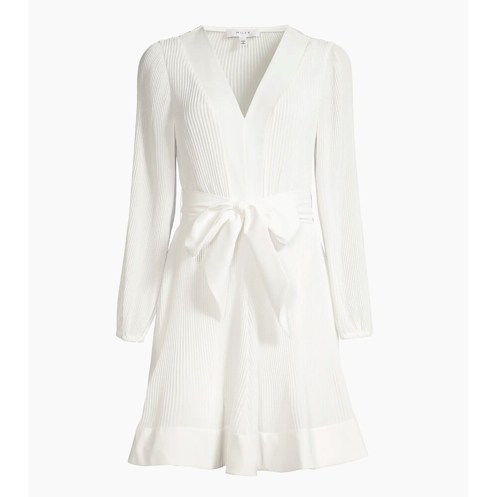MILLY -  Liv Pleated Mini Belted Dress White SZ 2 Cocktail Homecoming